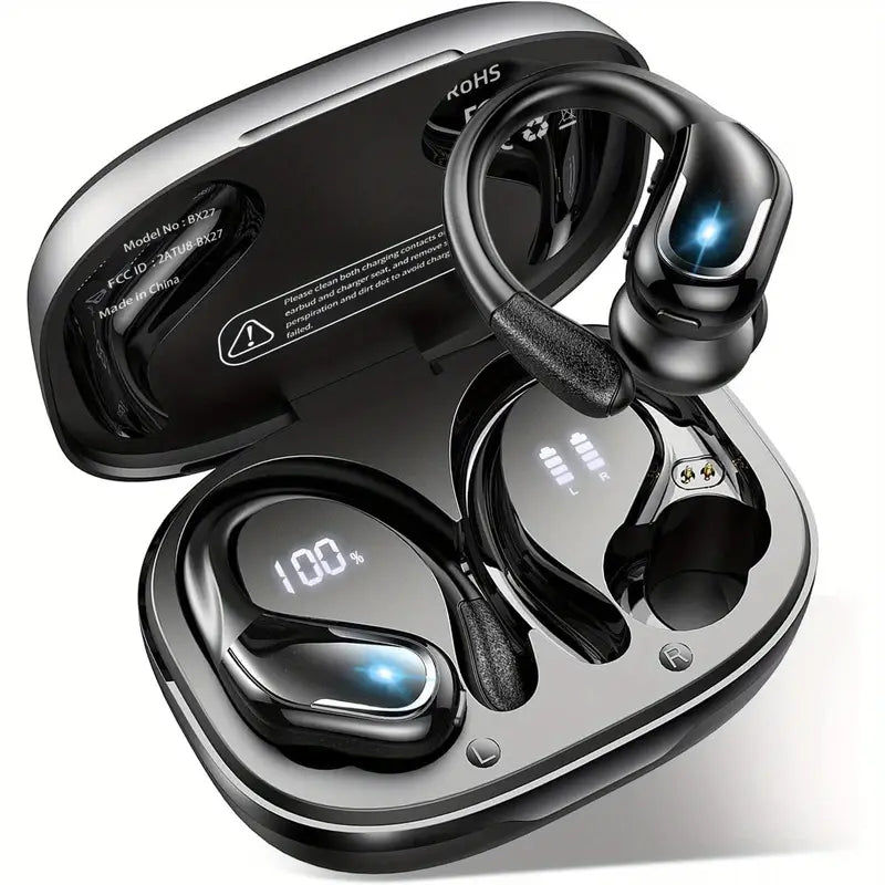LIFEBEE Wireless Earbuds with Pure Bass Sound - New Earphones for Running Sports - Over Ear Headphones ENC Noise Cancelling with Dual-LED Display and Built-in Microphone