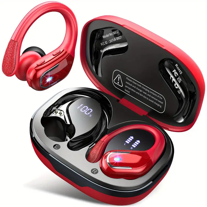 LIFEBEE Wireless Earbuds - New Over Ear Headphones with Earhooks, Pure Bass Sound, Dual-LED Display, Noise Cancelling Headset, Built-in Microphone for Running Sports